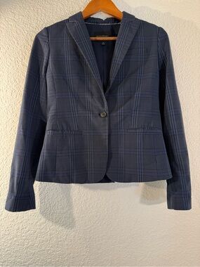 Banana Republic Marzotto Italian Wool Plaid Blazer Classic Fit Navy Size 0